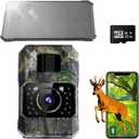 Solar Trail Camera 48MP 30FPS, WiFi Bluetooth Game Camera with Motion Activated 0.2s Trigger, Night Vision Motion Activated IP66 Waterproof for Wildlife Scouting with 32GB Micro SD Card (Grey)