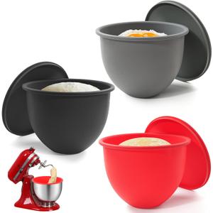 Silicone Bowl Liner for KitchenAid Tilt-Head 5QT Mixers - 3 Liners & 3 Lids Included, Leak-Proof Sealing Design, Easy-to-Replace Food-Grade Silicone Bowls (Not for Bowl-Lift Models)