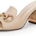 gihubafuil Women's Sandals Peep Toe Slides Chunky Heel Mules Single Band Comfort Slip-on Shoes with Metal Chain for Spring Summer (7, Nude)