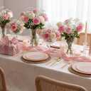 bUCLA 150PCS Pink Plastic Plates - Pink and Gold Disposable Include 25 Each (Dinner & Dessert) Plates, 25 Knives, 25 Forks, 25 Spoons and 25 Cups, Ideal for Party, Wedding & Mother's Day