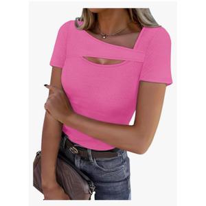 XIEERDUO Womens Summer Tops Short Sleeve Shirts for Women Sexy Tops Y2K Shirts One Piece Cutout Tops, Large