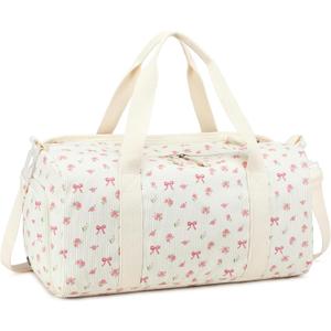 BTOOP Duffle Bag for Gym Sports Women Girls Workout Travel Bag Weekender with Shoe Compartment and Wet Pocket (Large, A-Pink Bow-Floral)