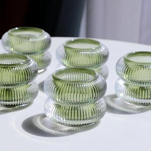 Woho Ribbed Glass Votive Candle Holders Set of 6, Vintage Tealight Candle Holder for Wedding Decor, Elegant Tea Lights Candle Holder for Dinner Table/ Christmas Decorations(Green, 2.1" H X 2.75" D)