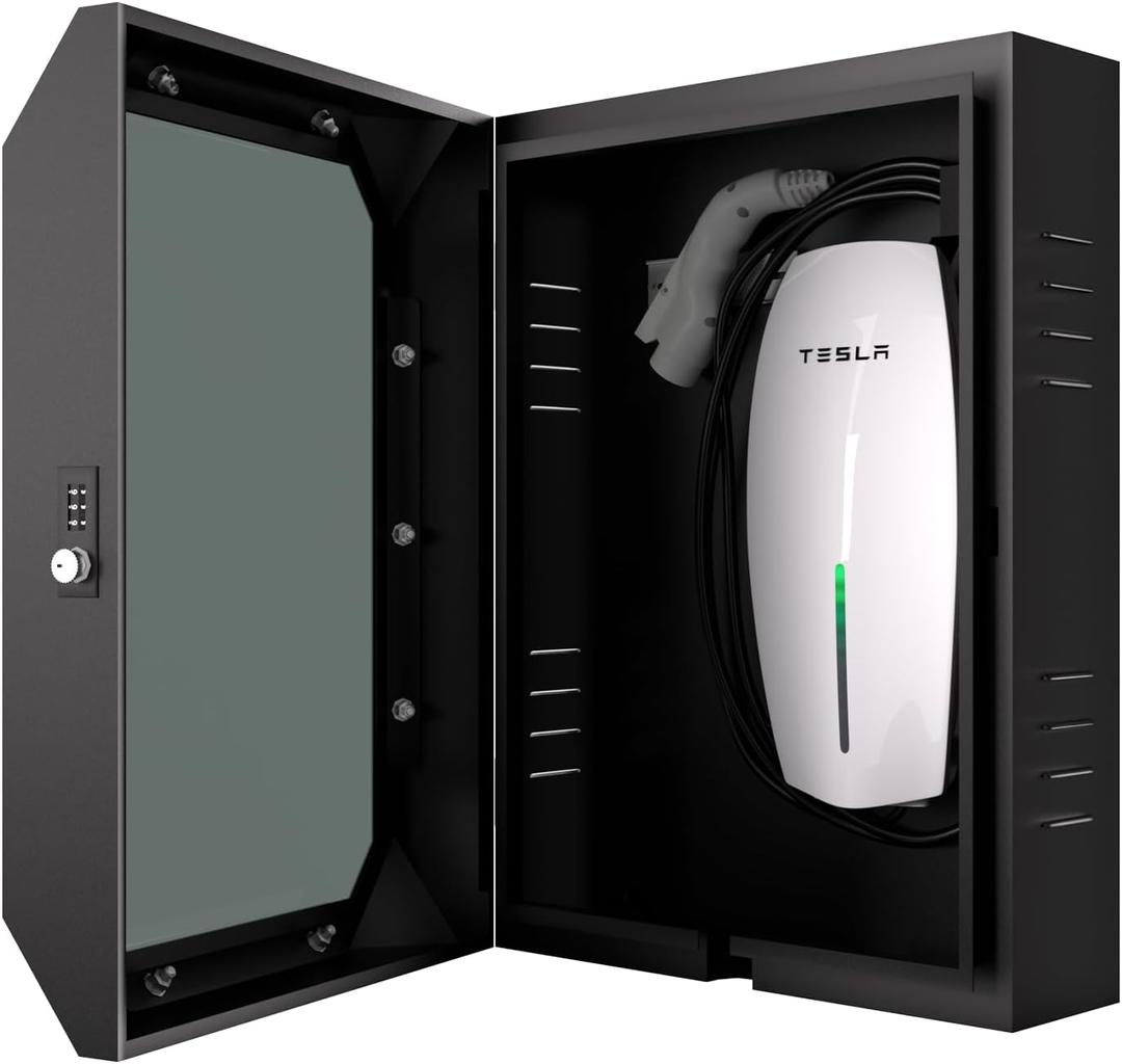 Wall Charger Station Box for Tesla, Outdoor EV Charger Enclosure Universal Fit for All Electric Vehicle Chargers, Weatherproof Visible, Easy to Install, Black