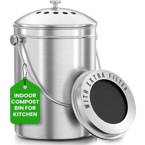 Utopia Kitchen Countertop Compost Bin Kitchen with Charcoal Filter -1.3gallon Stainless Steel Kitchen Compost Bin Countertop - Ideal Kitchen Essentials or Small Composter for Under The Sink Trash