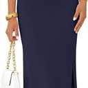 MEROKEETY Women's Summer Short Sleeve Maxi Dress Elegant Ruched Side Slit Formal Wedding Guest Cocktail Prom Dresses (Blue, L)