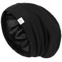YANIBEST Hair Cover Bonnet Satin Sleep Cap - Adjustable Stay on Silk Lined Slouchy Beanie for Night Sleeping Surgical Hats Pure Black (Large)
