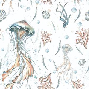 3 x HeloHo Peel and Stick Wallpaper Light Blue Wall Paper Ocean Jellyfish Seaweed Self Adhesive Removable Waterproof Contact Paper for Bathroom Living Room Decor Kids Room Wallpaper 16.1" X 118"