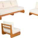 Merax 3 Piece Patio Outdoor Furniture Set, Sofa +2 Chairs, Beige +Teak