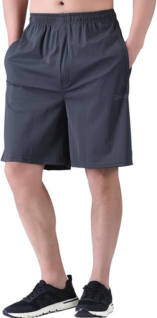 Zoulee Men's Lightweight Athletic Shorts Quick Dry Workout Sports Shorts with Front Fly Inseam 9" Dark Gray M