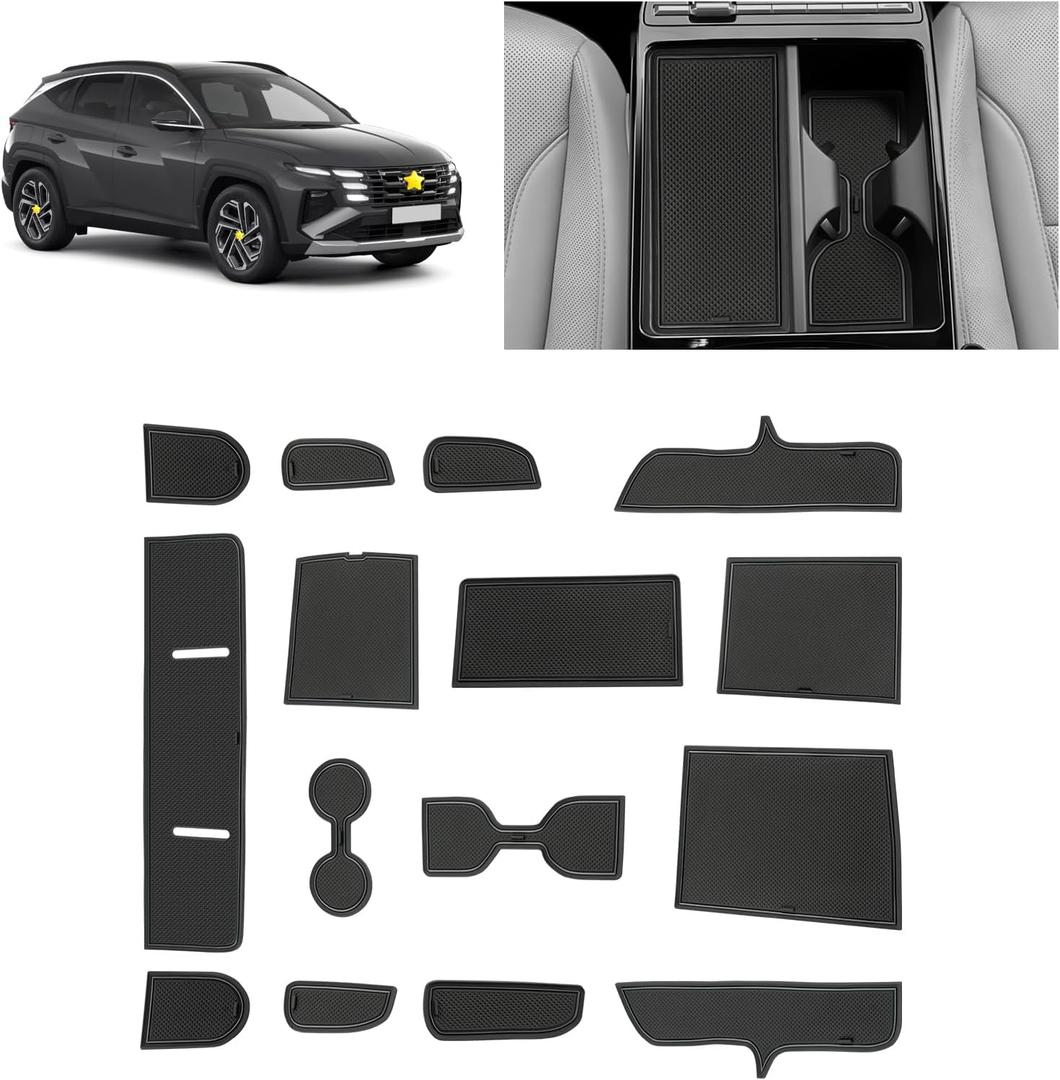 SKTU Door Slot Mat for 2025 2026 Hyundai Tucson Accessories Door Groove Gate Pad 15Pcs Fit 2025 2026 Hyundai Tucson Limited Door Compartment Cup Console Liners Tucson Hybrid Floor Liners (Black)