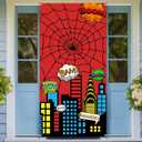 Hero Boys Birthday Door Cover Banner | Hero City Spider Porch Sign Decorations | Boys Children Birthday Party Indoor Outdoor Yard Supplies Photo Booth Props