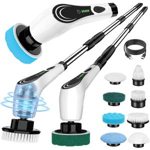Cordless Electric Spin Scrubber, 8-in-1 Bathroom Cleaner | Bathroom scrubber, LED display, dual speeds, IPX7 waterproof, interchangeable heads for grout, tub, shower, wet-dry vacuum