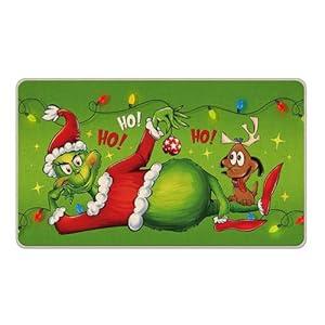 Tailus Green Christmas Decorative Front Door Mat, Xmas Max Dog Hohoho Doormat Indoor Outdoor Non-Slip Floor Entryway Rug, Funny Holiday Home Kitchen Decoration 17x29 Inch 