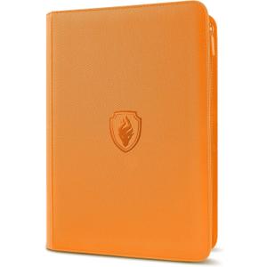 Premium Zip Card Binder - 9 Pocket Trading Binder, PU Cover Zipper Collection Album, Sturdy 360 Side-Loading Folder Holder for MTG, TCG, Game Cards, Sports Cards - Orange (9 Pocket - 13.9" x 10.5")