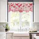 54x18 Inches Pink Red and White Love Balloon Valentine's Day Window Treatment Valance Gold Ribbon Flashing Love Sequins Kitchen Dining Room Decorations Supplies
