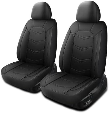 HChengkikz Car Seat Covers,Leather Car Seat Covers,Breathable and Sporty Car Seat Cover,Universal Fit Automotive Seat Covers for Car SUV Sedan and Trucks(2 Pieces,Front Seat,Black,N2)