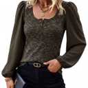 HEYTALALA Womens Puff Long Sleeve Tunic Tops Button Down Square Neck Blouse Loose Fit Basic T Shirt Elegant Tee Shirts L