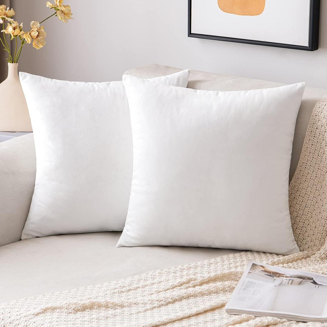 EMEMA Pack of 2 Velvet Pillow Covers Decorative Square Pillowcase Soft Solid Cushion Case for Sofa Bedroom Car 16x16 Inch White