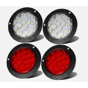 LIGBT 4PCS 4 Inch Round LED Trailer Tail Lights 2 Red and 2 White 4" Led Stop Brake Turn Tail Lights 16 LED Waterproof led Trailer Lights Backup Reverse Lights for Trailer Boat Truck RV