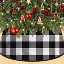 WUPIOS Christmas Tree Collars for Artificial Trees Black Xmas Tree Collar White 28inch Trees Collar Vintage Buffalo Plaid Christmas Tree Collars Large Christmas Tree Skirt for Rustic Farmhouse Xmas