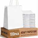 Amazingcraft Gift Bags 8x4.25x10.5 100Pcs White Paper Bags with Handles Bulk for Wedding, Party Favor, Grocery, Shopping, Retail, Merchandise Medium Kraft Paper Sacks
