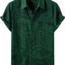 ZEROYAA Mens Satin Jacquard Short Sleeve Button Down Shirts | Regular Fit, Silk Like Satin, Soft, Casual, Summer, for Vacation, Party, Beach (Green, XL)