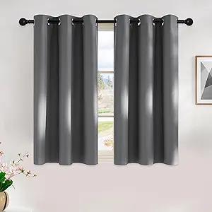 NICETOWN Grey Kitchen Blackout Short Curtain Panels for Bedroom, 45 Inch Long Thermal Insulated Grommet Top Blackout Draperies and Drapes (2 Panels, W42 x L45 Inch, Grey)