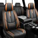 ILMO 5PCS Breathable Leather Seat Covers for Ford Bronco 2021-2026 – Soft, Waterproof & Wear-Resistant Full Coverage Front Seat Covers (Black & Orange)