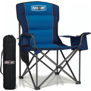 Overmont Oversized Folding Camping Chair - 450lbs Support with Padded Cushion Cooler Pockets - Heavy Duty Collapsible Chairs for Sports Garden Beach Fishing (1pc, Blue)