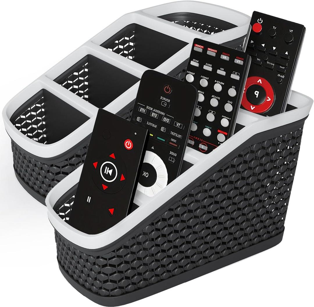 Remote Control Holder (Set of 2) Remote Caddy, TV Remote Control Organizer, 4 Compartment Remote Keeper Storage, Remote Organizer for Table, Desktop