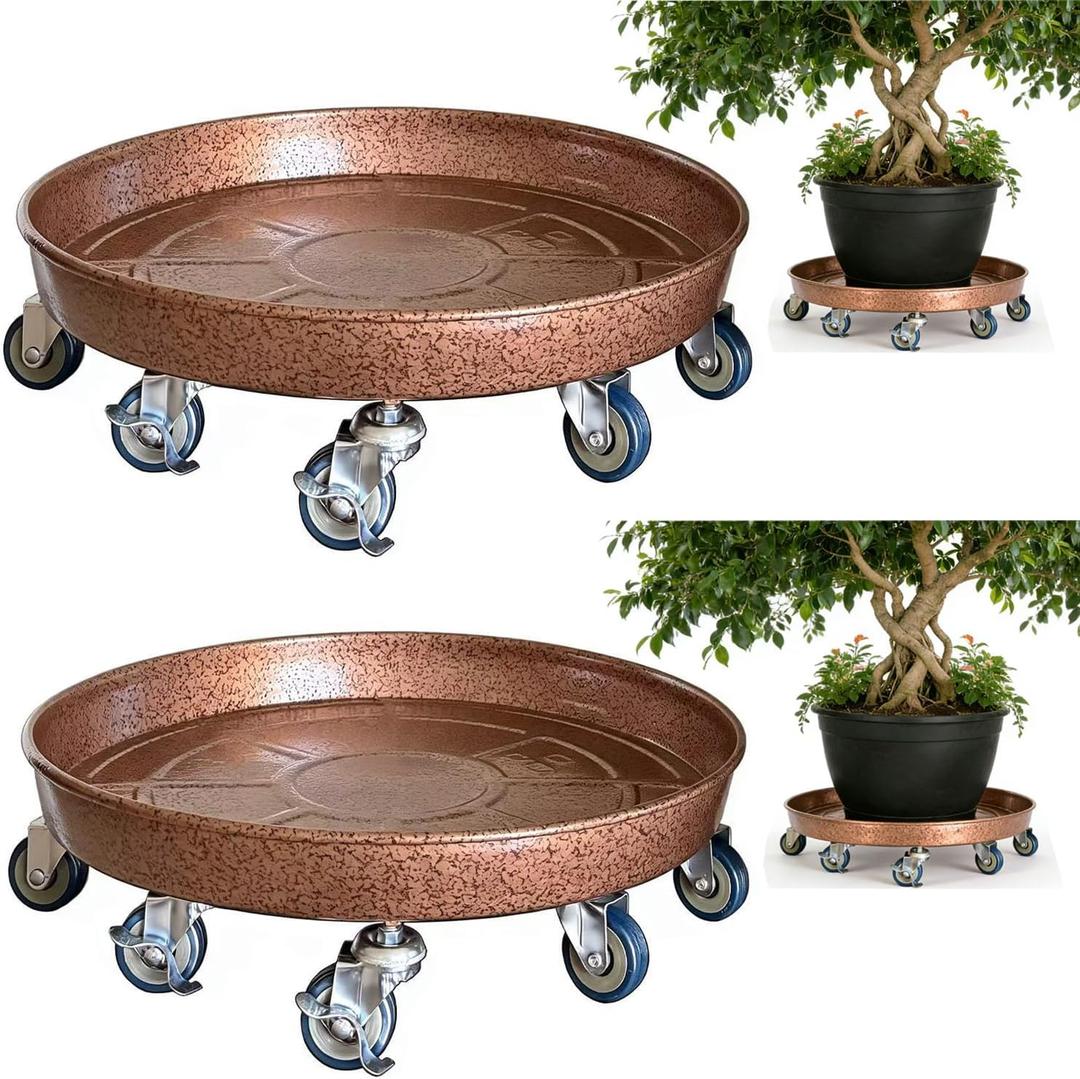 SIAMO 16" Heavy Duty Plant Caddy (430lbs Capacity)-Lockable Non-Scratch Swivel Casters Rolling Plant Stand Saucer for Large Ceramic Planters & Heavy Trees,2 Pack,Copper