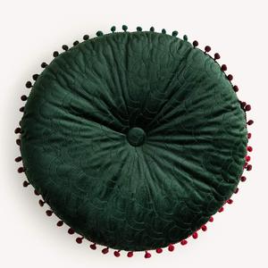 vctops Velvet Soft Round Chair Pads Cute Gradient Pom Pom Indoor Dining Chairs Cushion (Dark Green, Diameter 16")