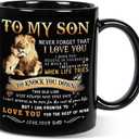 Shqiueos Inspirational Valentines Day Gifts for Son from Dad - to My Son Mug 11oz, Birthday, Graduation, Father's Day Gifts for Bonus Son Adult Christmas Coffee Cup