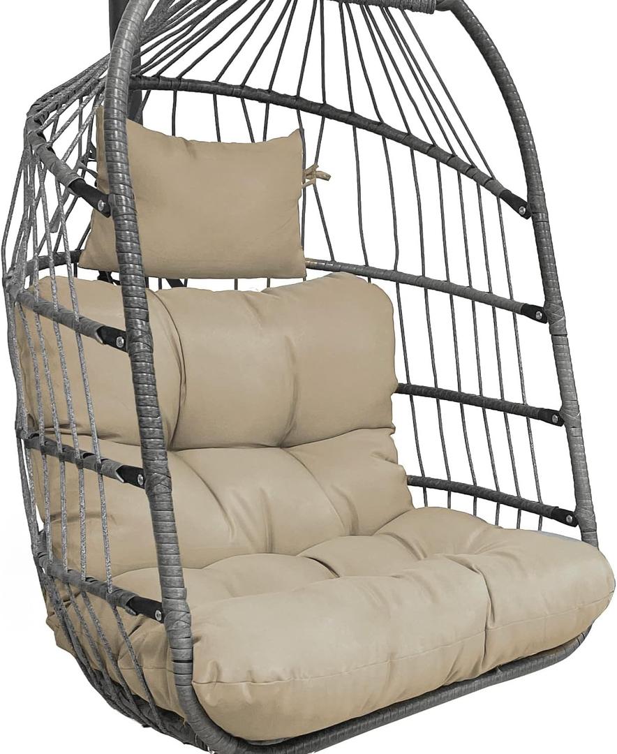Enipate Outdoor Hanging Egg Chair Cushion, Water-Resistant Tufted Swing Basket Chairs Cushion Pads with Headrest Pillow