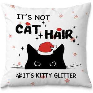 Black Cat Christmas Pillow Covers 18x18, Cat Christmas Decorations Gifts for Cat Lovers, Xmas Decorative Pillow Covers for Couch Sofa Bed Home Living Room Bedroom Decor (Christmas-ano-one-03)