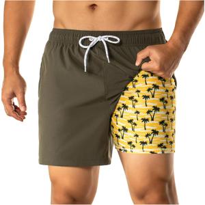 BRISIRA Mens Swim Trunks 5 Inch Compression Liner Beach Swim Shorts Bathing Suit Quick Dry 4-Way Stretch Pockets, Size: Large
