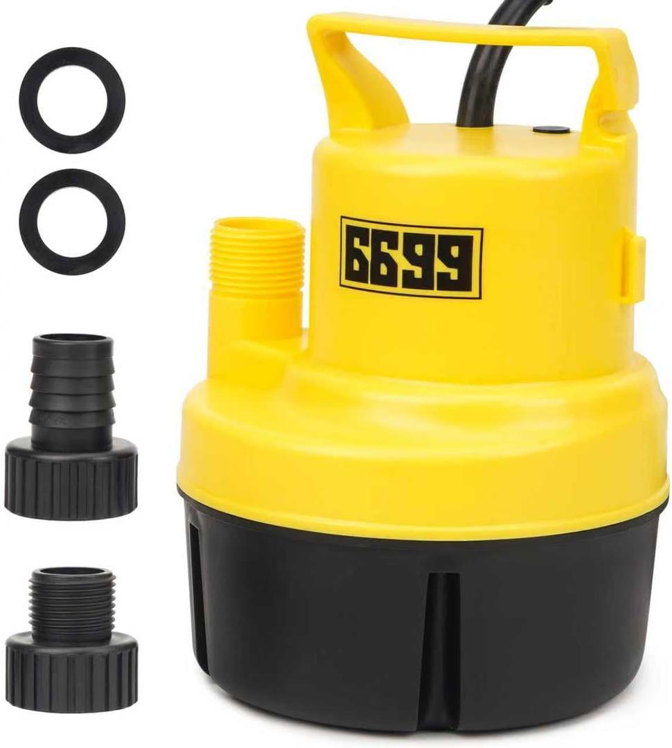 Submersible Sump Pump 1/3 HP 1800GPH Utility Pump Thermoplastic Electric Portable Transfer Water Pump with 10-Foot Cord for Pool Tub Garden Pond Draining Tankless Heater Flushing