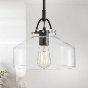 WUZUPS Chandelier Rustic Farmhouse Industrial Round Ceiling Pendant LED Light Fixture with Clear Glass Shades for Dining Room Kitchen Island Foyer Entryway, H 9.4" x W 10.6", E26 Base, Black