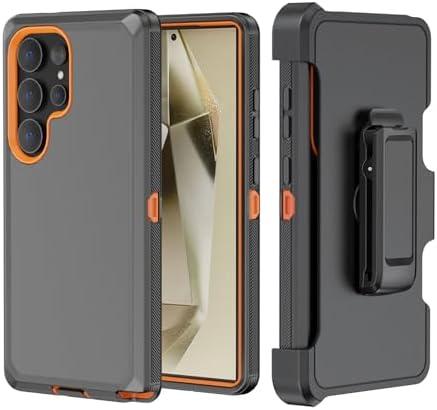 TASHHAR Phone Case for Samsung Galaxy S24 Ultra case,Heavy Duty Hard Shockproof Armor Protector Case Cover with Belt Clip Holster for Samsung S24 Ultra 2024 Phone Case (Black+Orange)