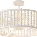 Ceiling Fans with Lights and Remote - Bulbs Included, Caged Fandelier with Handcrafted Beaded Dcor 19 inches Reversible Flat and Angled Ceiling Installation, White