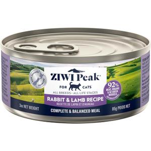 ZIWI Peak Wet Cat Food – All Natural, High Protein, Grain Free, Limited Ingredient, with Superfoods (Rabbit & Lamb, Case of 24, 3oz Cans), BBD 12/08/2028
