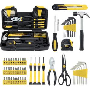 MARTCOLOR 58 Piece Household Tool Set, General Household Hand Tool Kit with Plastic Toolbox Storage Case, All Purpose Household Tool Kit for Home, Garage, Office and College Dormitory Use, Yellow