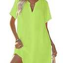 Halife Bathing Suit Cover Up for Women V Neck Summer Bikini Swimsuit Coverup Short Sleeve Beach Coverup Dress Vacation Outfits Neon Green, Medium
