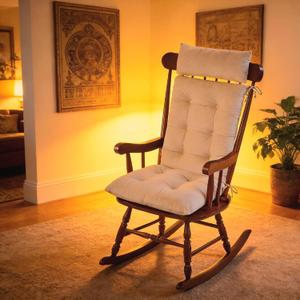 Big Hippo Rocking Chair Cushion Set with Detachable Headrest Extra Thick Seat & Back Pads, Machine Washable, Non-Slip Ties Indoor Nursery & Porch Rocker Chair Cushion Replacement (Beige)