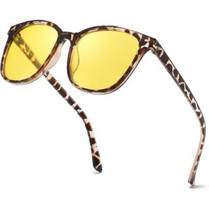 Myiaur Polarized Night Vision Glasses for Women, Anti Glare Driving Vision Glasses with Yellow Lens, UV400 Protection, A06 Whitetortoise/ Yellow Night Vision Glasses
