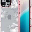 Pack of 2 Bouvardia for iPhone 16 Pro Case, Girly Shockproof Protective Phone Case & White Clouds Design, Aesthetic Cute Pink Glitter Cover from Talented Designer for Women and Girl