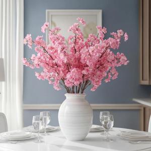 Daifunli 6 Pcs Artificial Cherry Blossom Branches Silk Fake Cherry Blossom Flowers 43 Inch Faux Stems for Spring Home Decor, Table Centerpieces, Wedding Bouquets(Deep Pink,Classic)