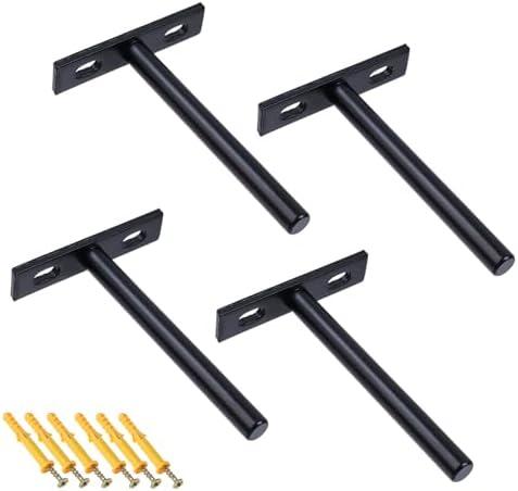Rannb Floating Shelf Brackets 4-inch Heavy Duty Hidden Brackets Black Invisible Shelf Support for Floating Wood Shelves - 4pcs
