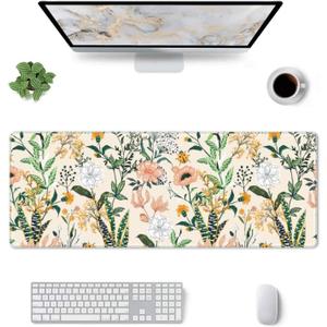 Floral Mouse Pad Stitched Edge Xl Large Mousepad 31.5" X 12" Rubber Base Non Slip Desk Mat For Laptop Pc Computer Gaming